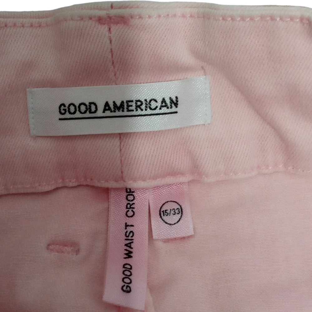 Good American Pink Crop Skinny Jeans High Rise Stretch Soft Pastel Size 15 - Picture 3 of 8